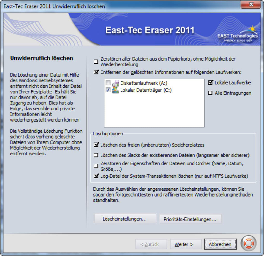 East Tec Eraser Windows 10